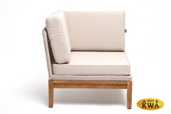 "Канны" угловой модуль плетеный из роупа, основание дуб, роуп бежевый круглый, ткань бежевая 052