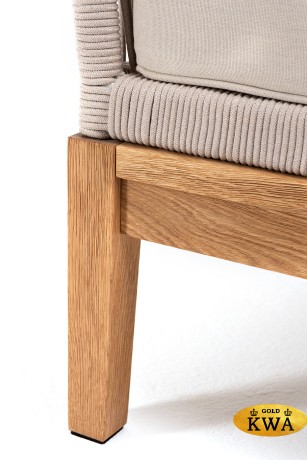 "Канны" угловой модуль плетеный из роупа, основание дуб, роуп бежевый круглый, ткань бежевая 052