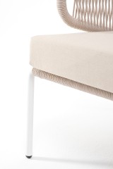 &quot;Милан&quot; диван 2-местный плетеный из роупа, каркас алюминий белый муар, роуп бежевый круглый, ткань бежевая 035