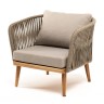 "Мальорка" кресло плетеное из роупа, основание дуб, роуп серо-коричневый 23мм, ткань бежевая 052
