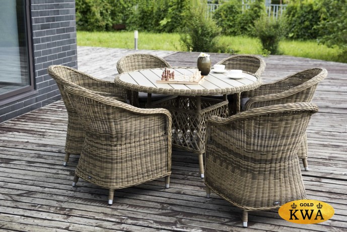 "Равенна" плетеное кресло из искусственного ротанга, цвет соломенный с серой подушкой