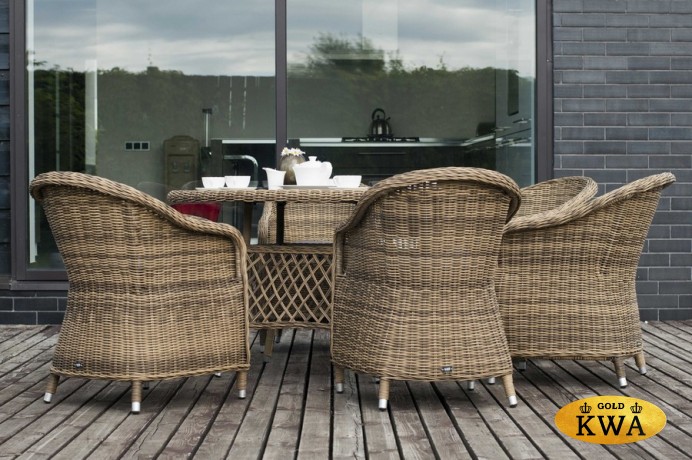 "Равенна" плетеное кресло из искусственного ротанга, цвет соломенный с серой подушкой