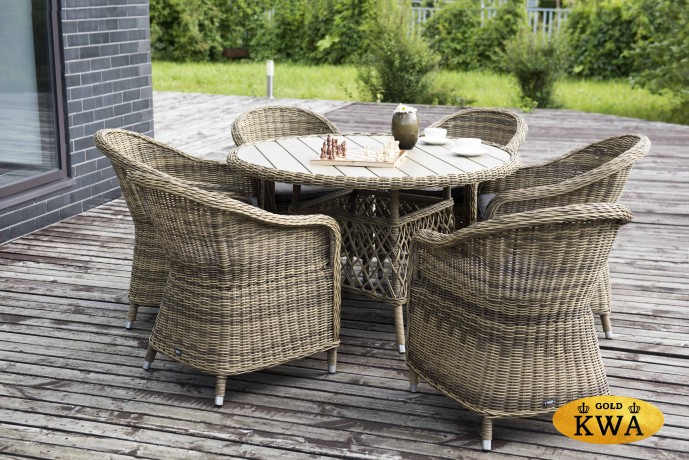 "Равенна" плетеное кресло из искусственного ротанга, цвет соломенный с серой подушкой