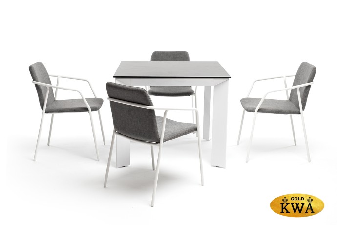"Венето" обеденная группа на 4 персоны со стульями "Марокко", каркас белый, роуп серый