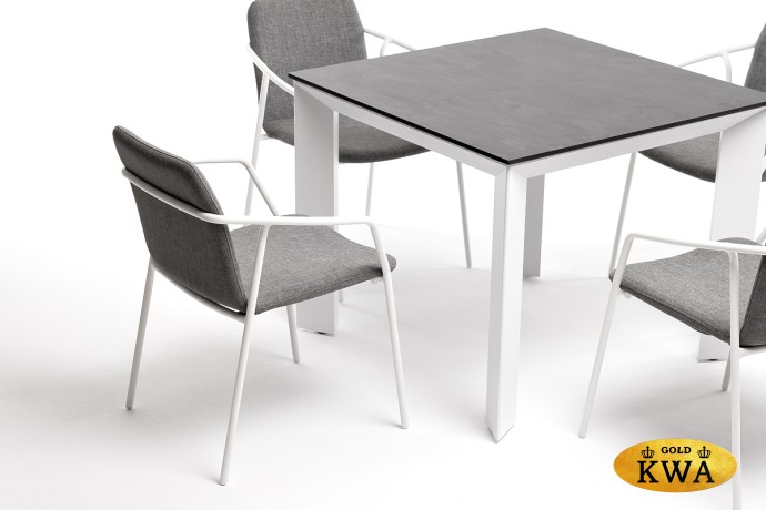 "Венето" обеденная группа на 4 персоны со стульями "Марокко", каркас белый, роуп серый