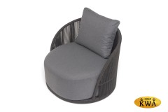 &quot;Монтелла&quot; кресло плетеное из роупа, каркас алюминий темно-серый (RAL7024) муар, роуп темно-серый круглый, ткань темно-серая 027