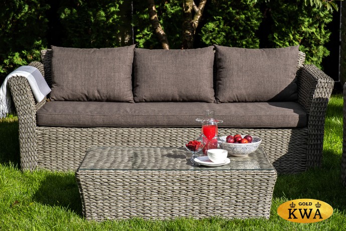 "Капучино" диван из искусственного ротанга (гиацинт) трехместный, цвет серый