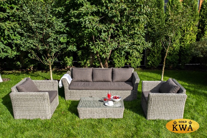 "Капучино" диван из искусственного ротанга (гиацинт) трехместный, цвет серый