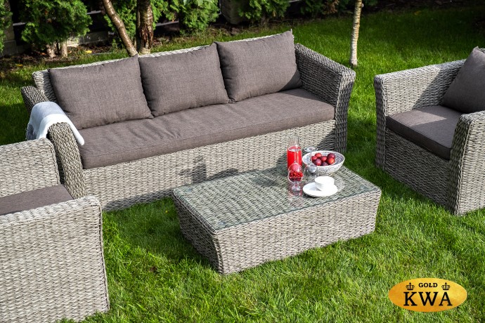 "Капучино" диван из искусственного ротанга (гиацинт) трехместный, цвет серый