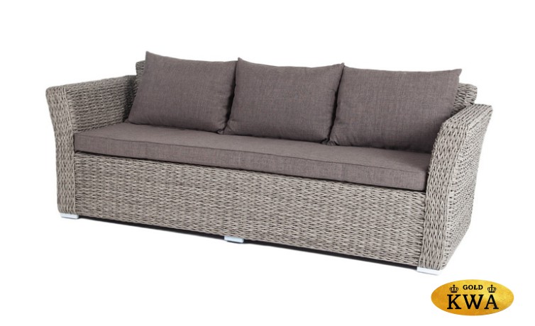 "Капучино" диван из искусственного ротанга (гиацинт) трехместный, цвет серый