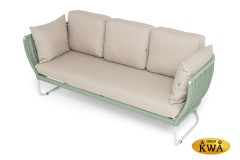 &quot;Фиджи&quot; диван 3-местный плетеный из роупа, каркас алюминий светло-серый (RAL7035) муар, роуп зеленый (4204) круглый tex, ткань Mossle бежевая