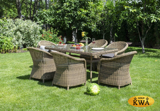 Эспрессо обеденная группа плетеная из искусственного ротанга, цвет соломенный