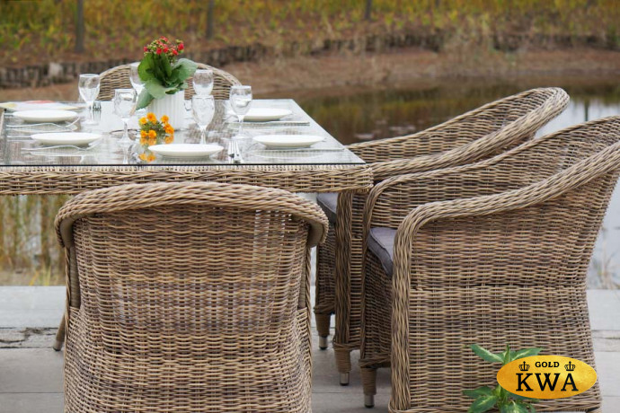 Эспрессо обеденная группа плетеная из искусственного ротанга, цвет соломенный