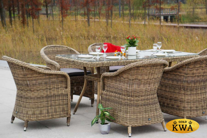 Эспрессо обеденная группа плетеная из искусственного ротанга, цвет соломенный