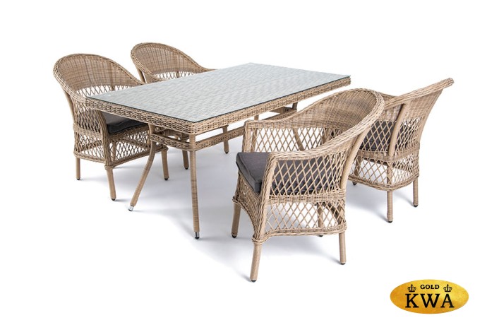 "Амароне" обеденная группа из искусственного ротанга на 4 персоны, цвет соломенный