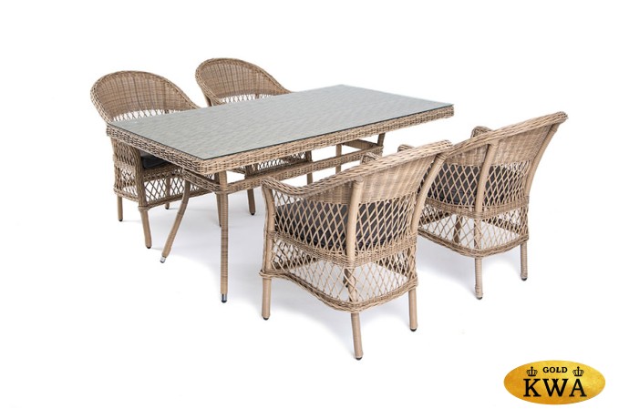 "Амароне" обеденная группа из искусственного ротанга на 4 персоны, цвет соломенный