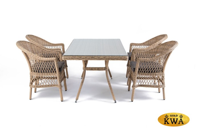 "Амароне" обеденная группа из искусственного ротанга на 4 персоны, цвет соломенный