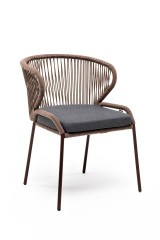 &quot;Милан&quot; стул плетеный из роупа, каркас алюминий коричневый (RAL8016), роуп коричневый круглый, ткань темно-серая