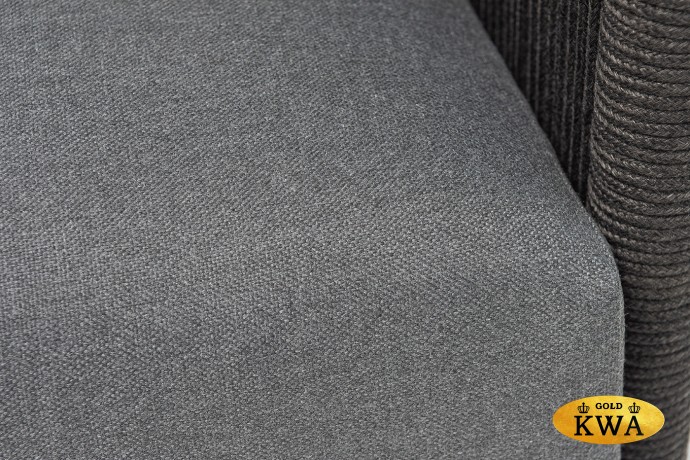 "Джелло" диван 3-местный плетеный из роупа, каркас алюминий темно-серый (RAL7024) муар, роуп темно-серый круглый, ткань темно-серая 027