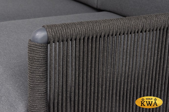 "Джелло" диван 3-местный плетеный из роупа, каркас алюминий темно-серый (RAL7024) муар, роуп темно-серый круглый, ткань темно-серая 027