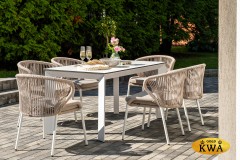 "Венето" обеденная группа на 6 персон со стульями "Милан", каркас белый, роуп бежевый