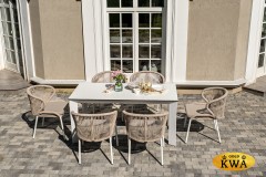 "Венето" обеденная группа на 6 персон со стульями "Милан", каркас белый, роуп бежевый