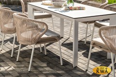 "Венето" обеденная группа на 6 персон со стульями "Милан", каркас белый, роуп бежевый