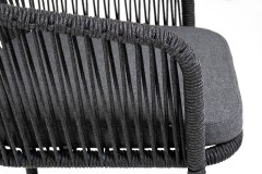 "Марсель" стул барный плетеный из роупа, каркас из стали темно-серый (RAL7024) муар, роуп темно-серый круглый, ткань темно-серая 027