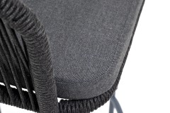 "Марсель" стул барный плетеный из роупа, каркас из стали темно-серый (RAL7024) муар, роуп темно-серый круглый, ткань темно-серая 027