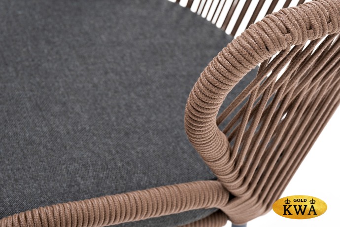 "Милан" стул плетеный из роупа, каркас алюминий серый (RAL7022), роуп коричневый круглый, ткань темно-серая