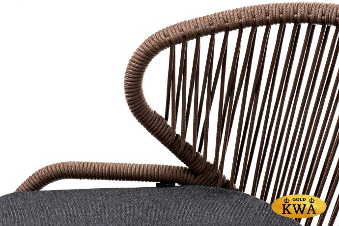 "Милан" стул плетеный из роупа, каркас алюминий серый (RAL7022), роуп коричневый круглый, ткань темно-серая