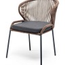 "Милан" стул плетеный из роупа, каркас алюминий серый (RAL7022), роуп коричневый круглый, ткань темно-серая