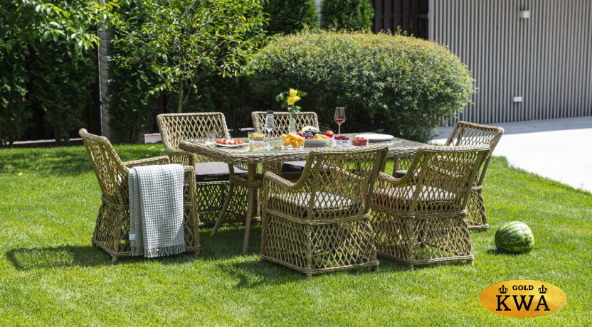 Латте обеденная группа плетеная, цвет соломенный