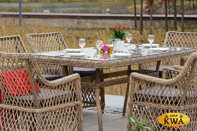 Латте обеденная группа плетеная, цвет соломенный