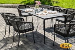 &quot;Малага&quot; обеденная группа на 6 персон со стульями &quot;Марсель&quot;, каркас темно-серый, роуп темно-серый