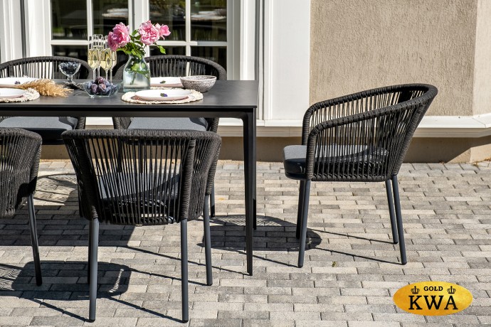 "Малага" обеденная группа на 6 персон со стульями "Марсель", каркас темно-серый, роуп темно-серый