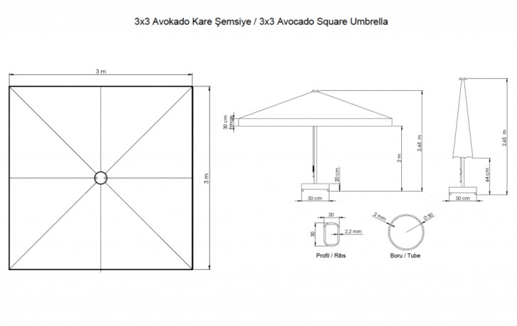 Зонт профессиональный 3х3 м