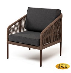 "Канны" кресло плетеное из роупа, каркас алюминий коричневый (RAL8016) муар, роуп коричневый круглый, ткань темно-серая 019