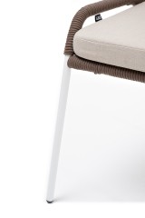 &quot;Милан&quot; стул плетеный из роупа, каркас алюминий белый, роуп коричневый круглый, ткань бежевая