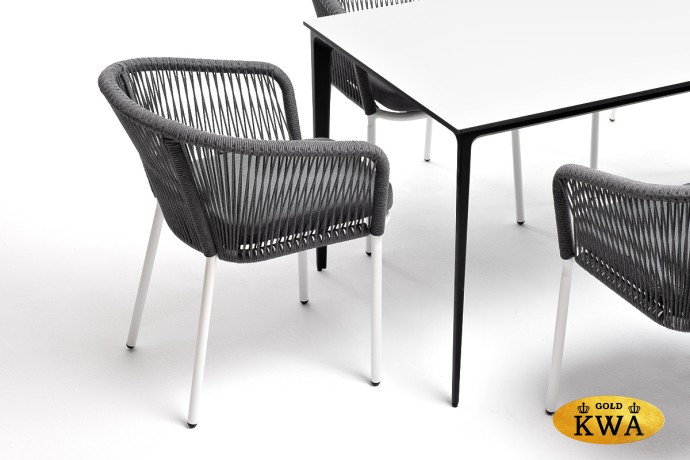 "Малага" обеденная группа на 6 персон со стульями "Марсель", каркас белый, роуп серый