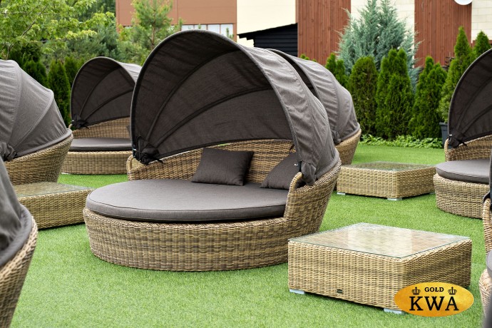 "Стильяно" плетеная кровать круглая, цвет соломенный