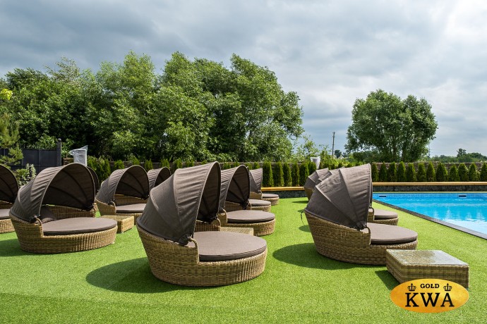 "Стильяно" плетеная кровать круглая, цвет соломенный