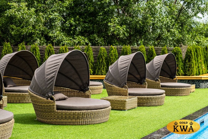 "Стильяно" плетеная кровать круглая, цвет соломенный