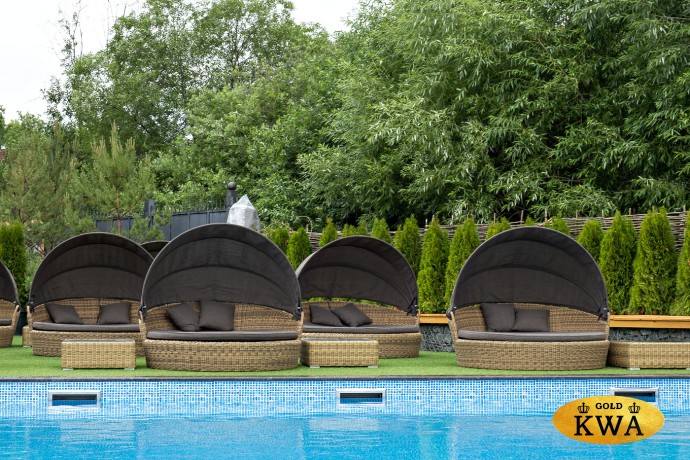 "Стильяно" плетеная кровать круглая, цвет соломенный