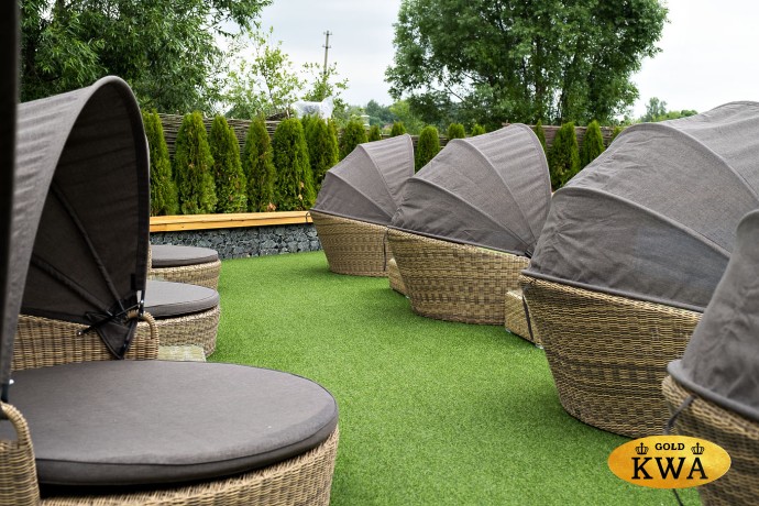 "Стильяно" плетеная кровать круглая, цвет соломенный