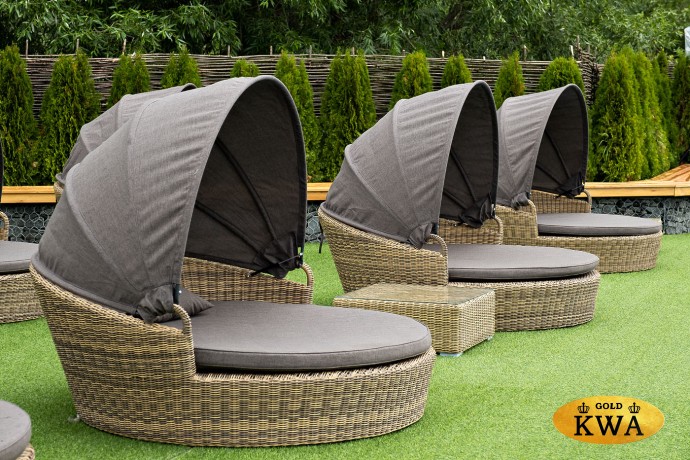 "Стильяно" плетеная кровать круглая, цвет соломенный