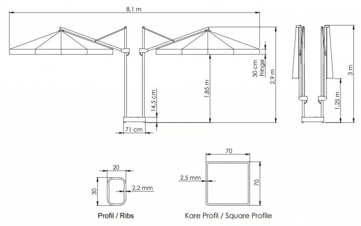 Зонт профессиональный двухкупольный Ø3.5х8.1 м