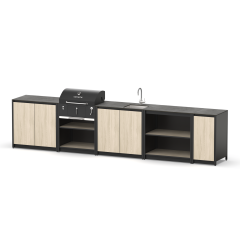 Уличная кухня с барбекю-грилем Lounge C-120SB, 3.9 м, дуб сонома/черный мрамор