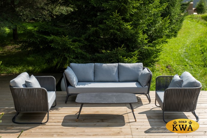 "Багамы" лаунж-зона 5-местная плетеная из роупа (веревки), каркас алюминиевый темно-серый, роуп серый