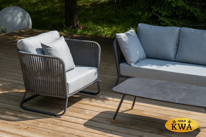 "Багамы" лаунж-зона 5-местная плетеная из роупа (веревки), каркас алюминиевый темно-серый, роуп серый